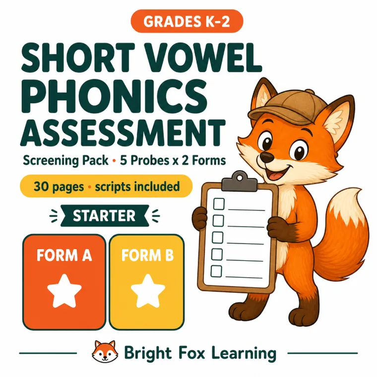 Short Vowel Phonics Assessment K–2 cover